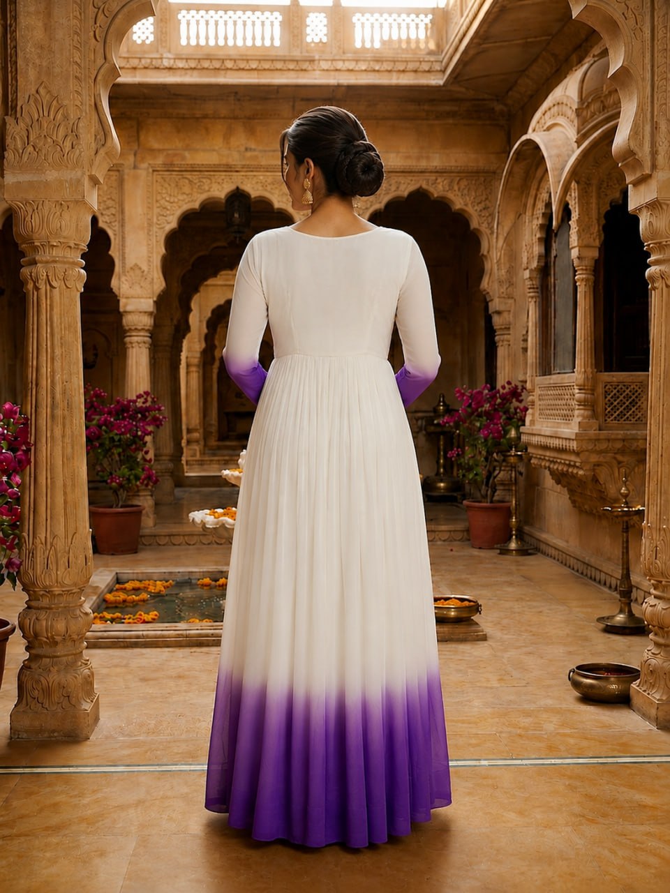 Georgette Gown with Woolen Thread Work