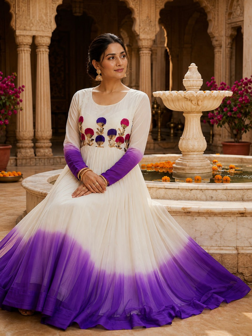 Georgette Gown with Woolen Thread Work