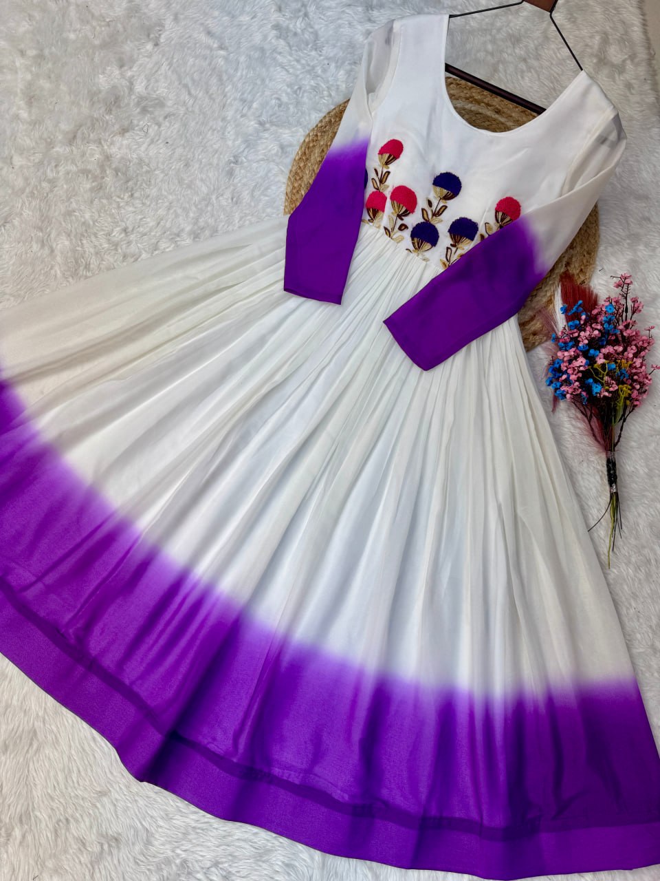 Georgette Gown with Woolen Thread Work