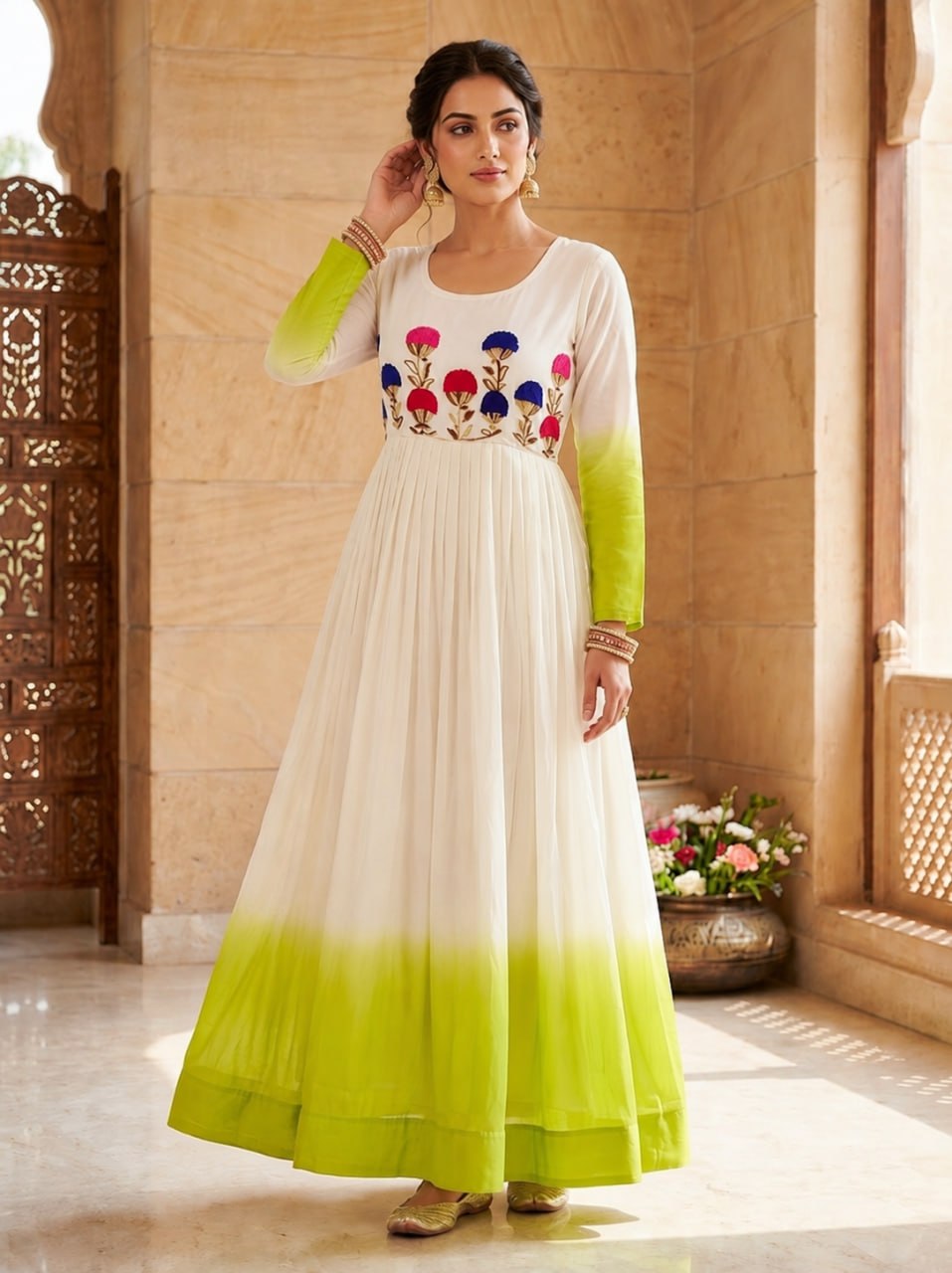 Georgette Gown with Woolen Thread Work