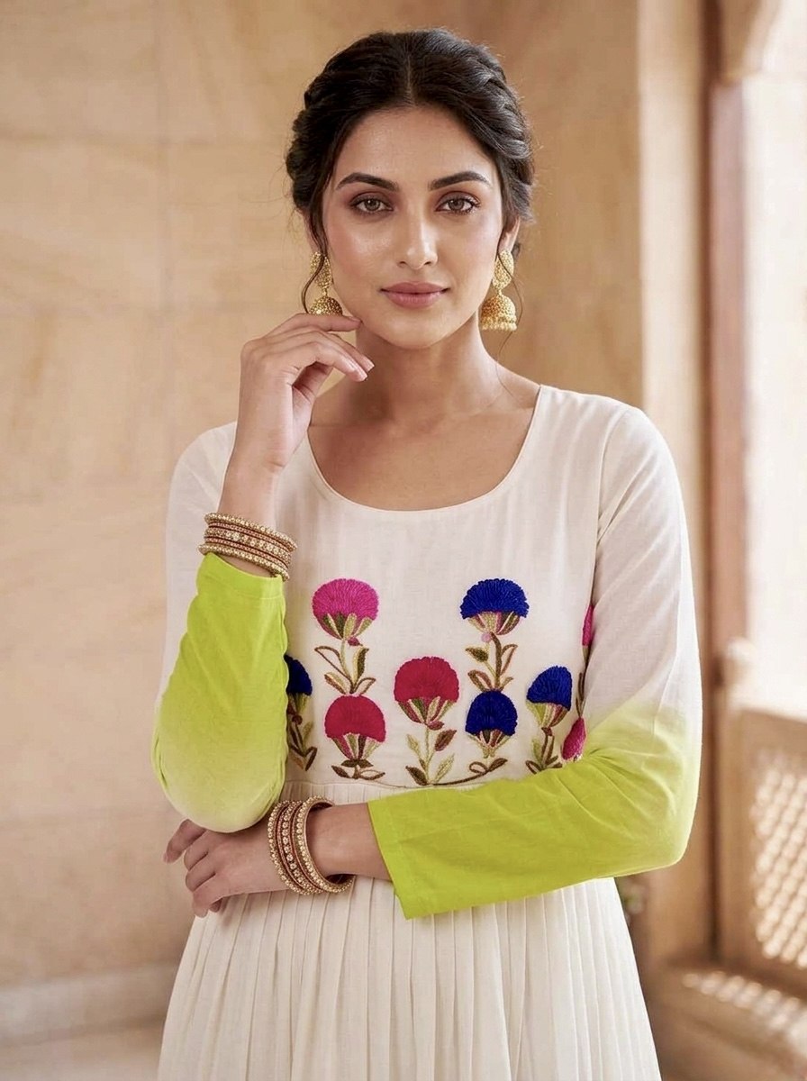 Georgette Gown with Woolen Thread Work