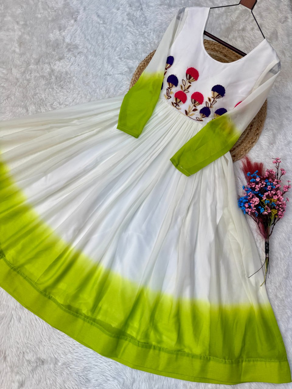 Georgette Gown with Woolen Thread Work