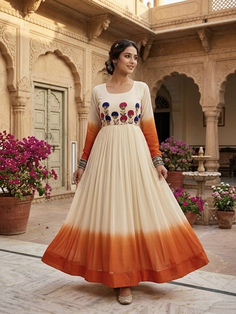 Georgette Gown with Woolen Thread Work