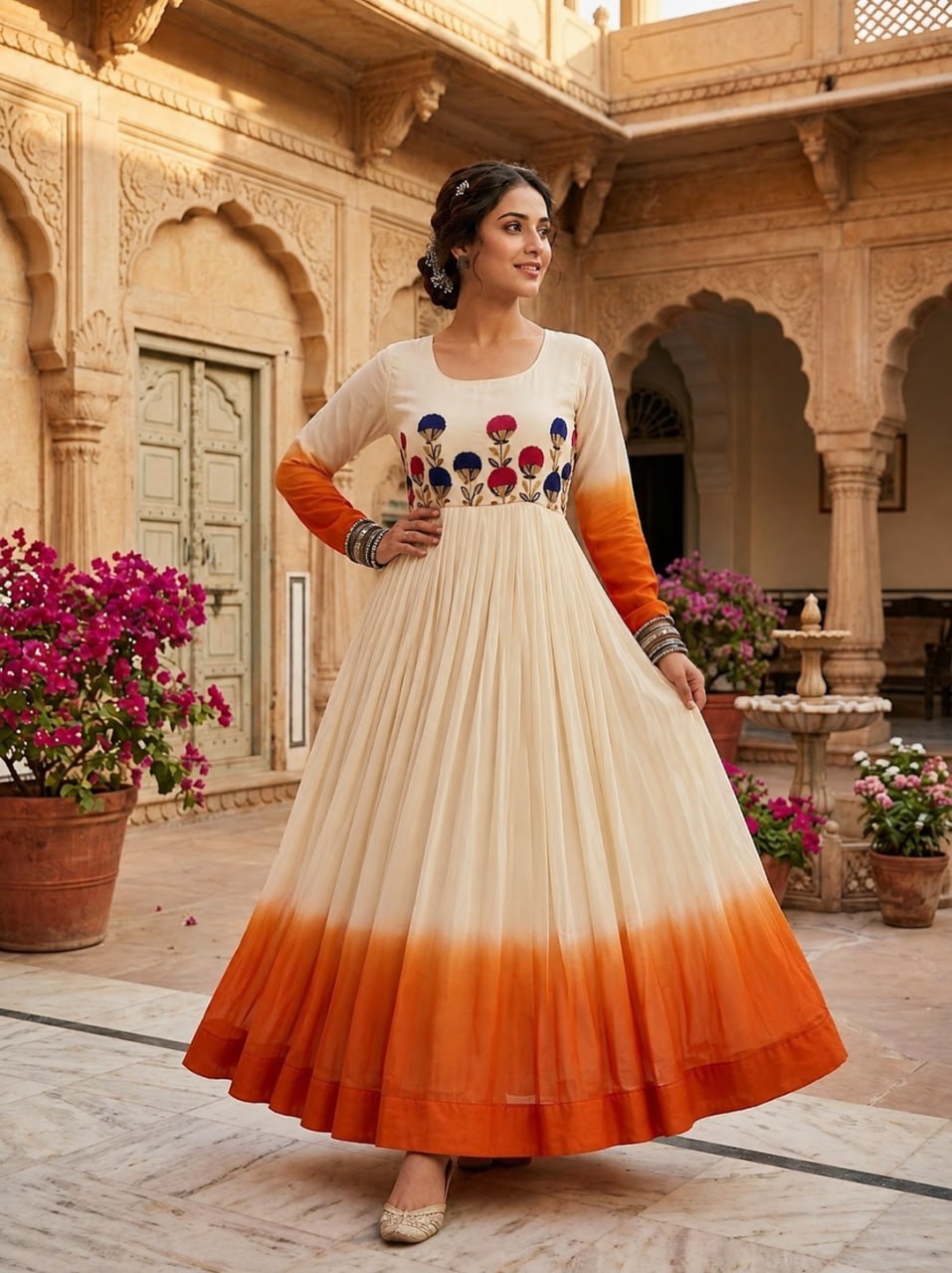 Georgette Gown with Woolen Thread Work