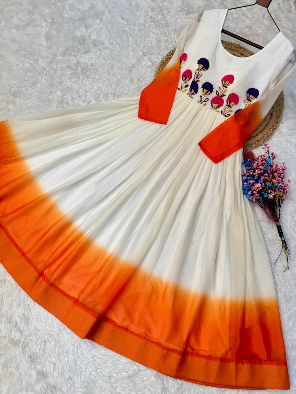 Georgette Gown with Woolen Thread Work