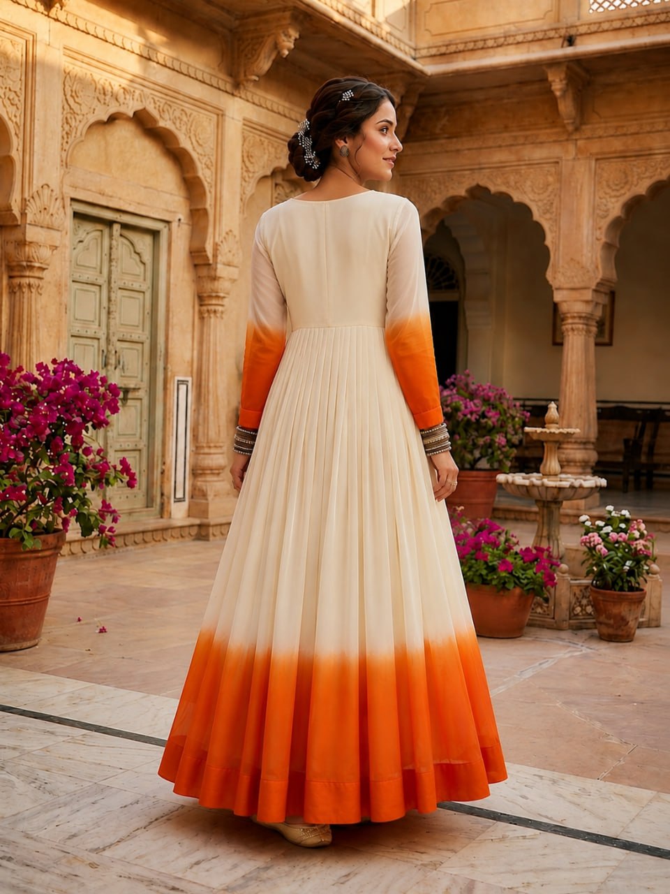 Georgette Gown with Woolen Thread Work