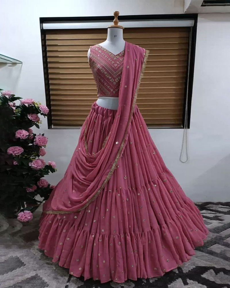 Georgette Pink Lehenga with Exquisite Sequined Embroidery