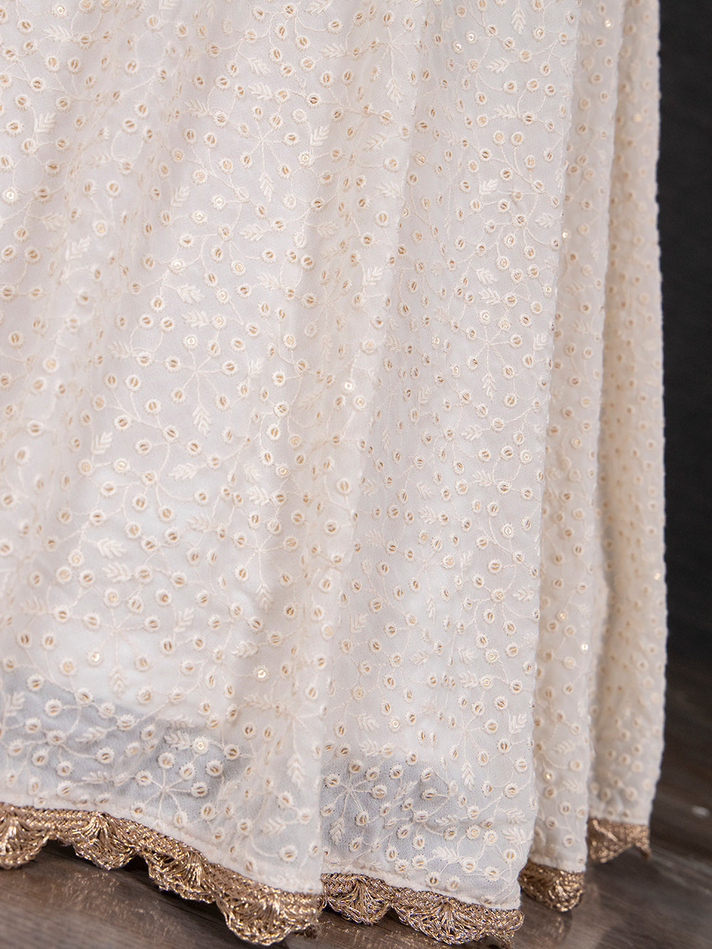 White Color Thread And Sequins Embroidery Work Georgette Lehenga Choli