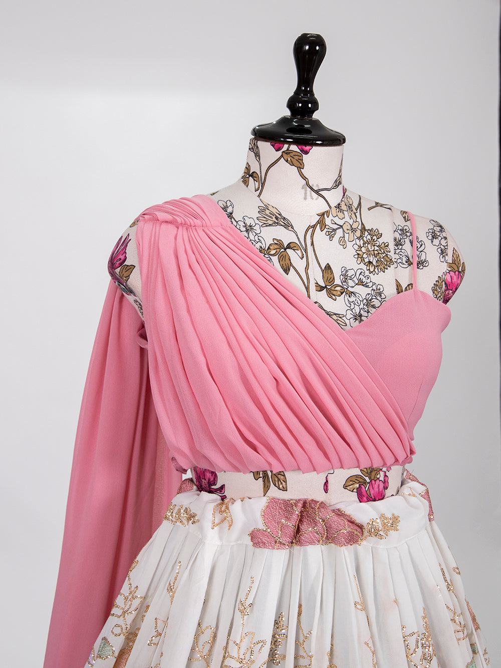 White Color Sequins And Thread Embroidery Work Georgette Lehenga Choli