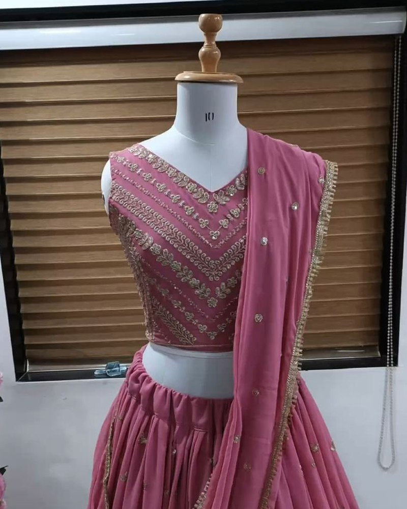 Georgette Pink Lehenga with Exquisite Sequined Embroidery