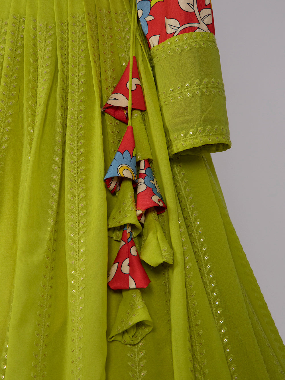 Pista Color Lucknowi Sequins Embroidery Work Lehenga Crop Top