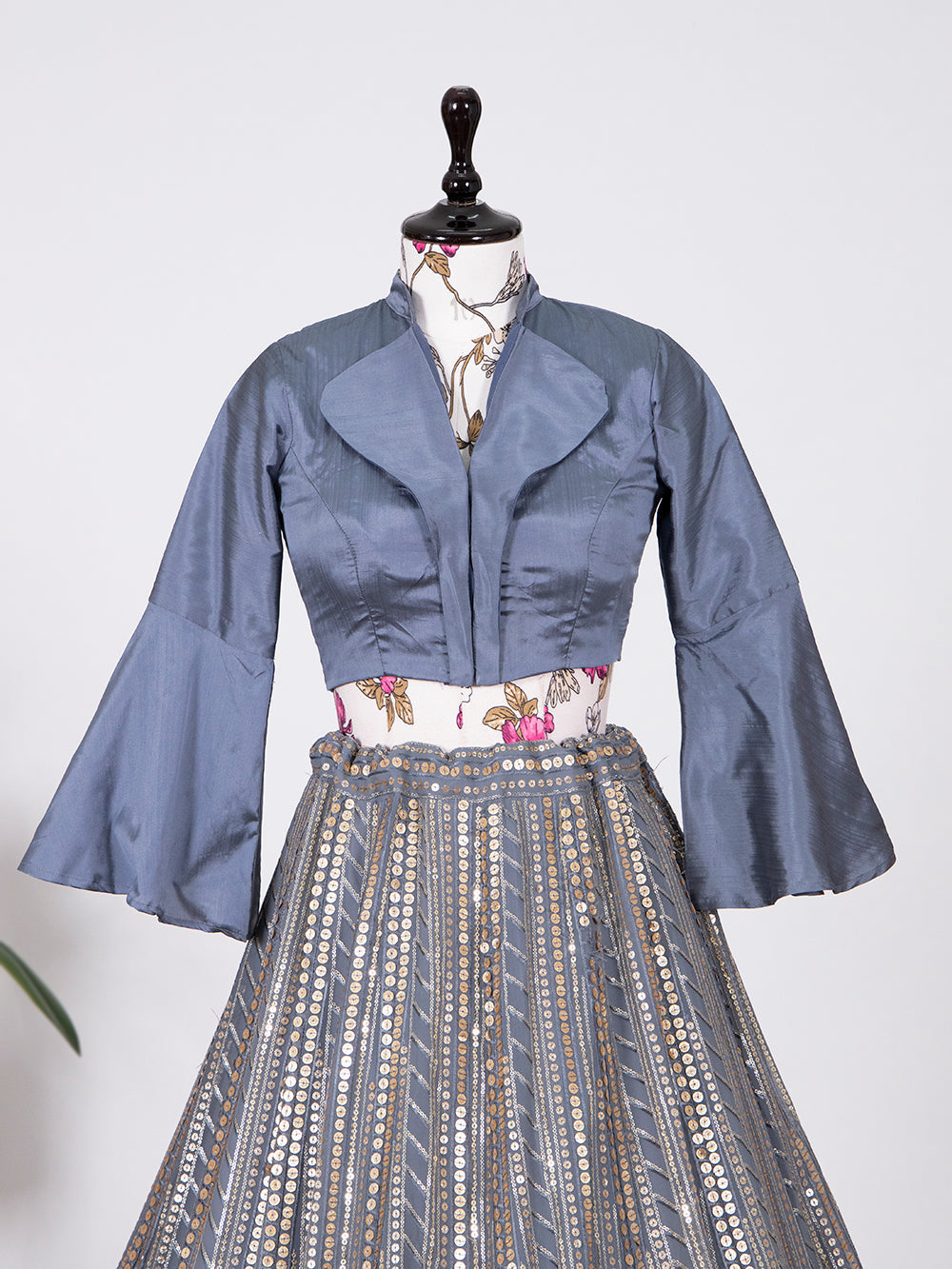 Grey Color Satin Material Blouse