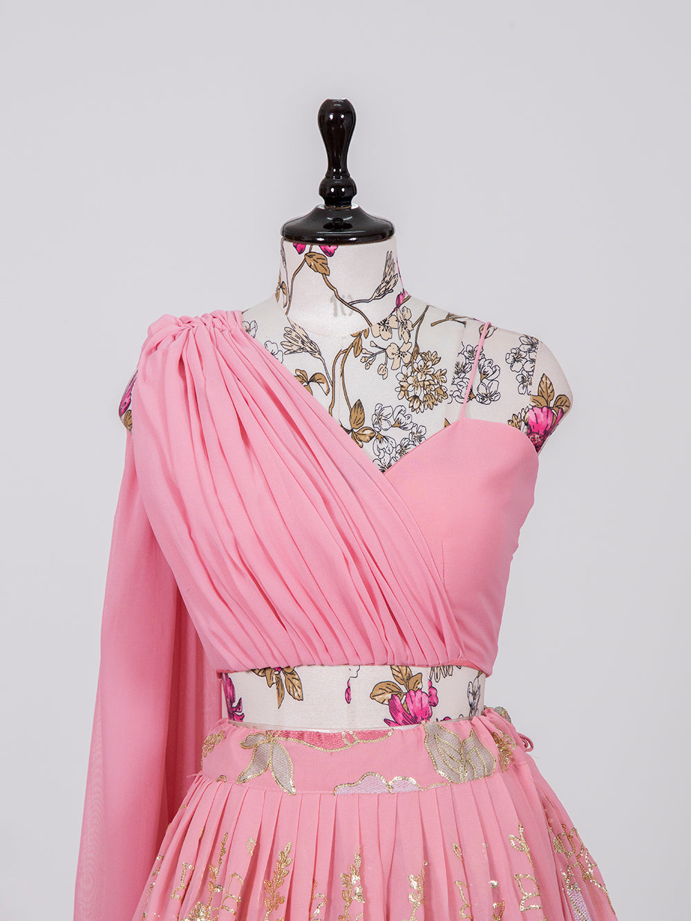 Pink Color Thread And Sequins Embroidery Work Georgette Lehenga Choli