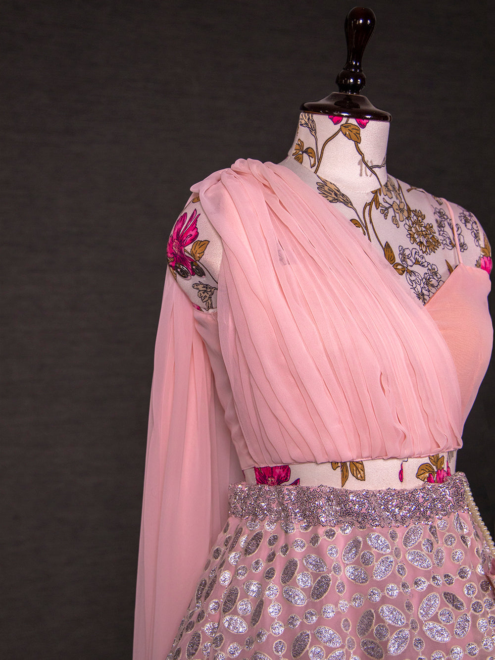 Pink Color Sequins And Thread Embroidery Work Georgette  Ready To Wear Lehenga Choli Set