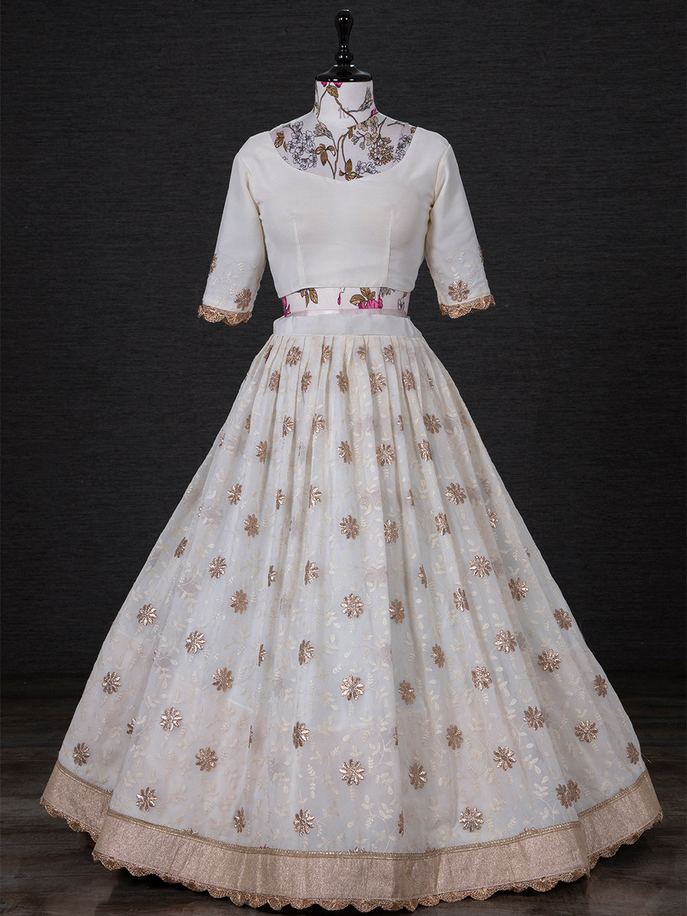 White Color Thread Embroidery Work Georgette South Indian Lehenga Choli