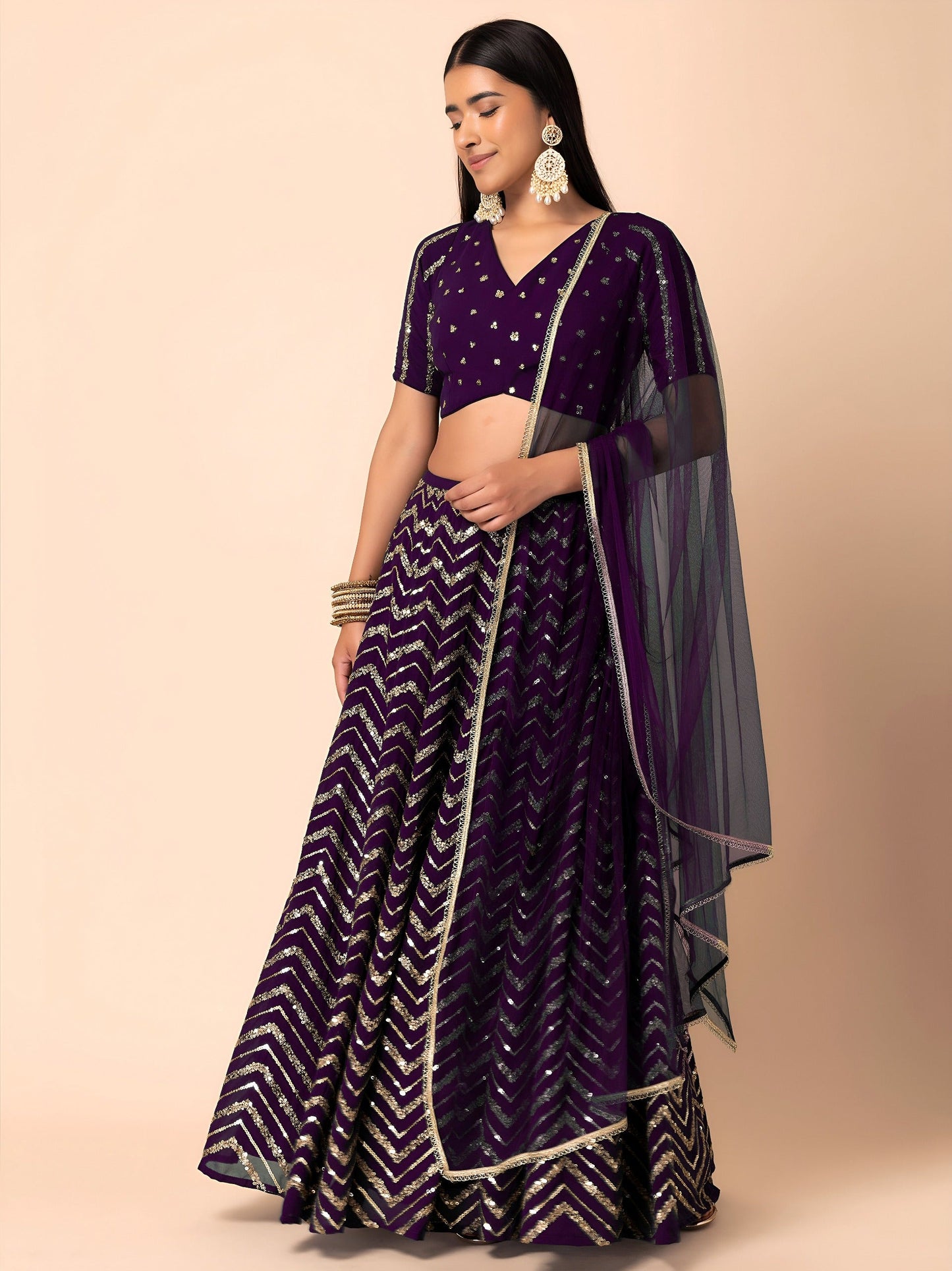 Georgette Zari Sequins Embroidered Lehenga Choli with Net Dupatta