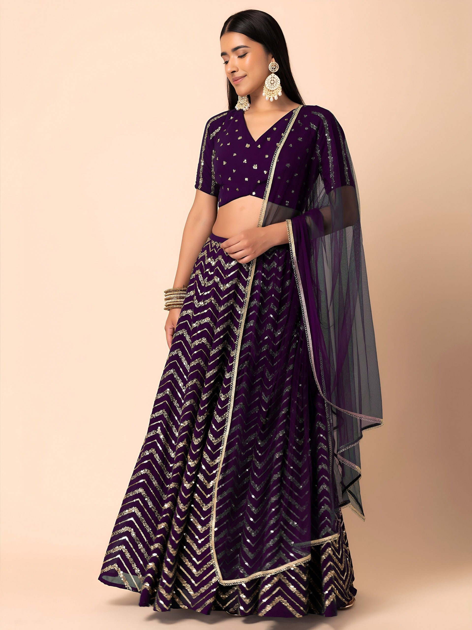 Georgette Zari Sequins Embroidered Lehenga Choli with Net Dupatta