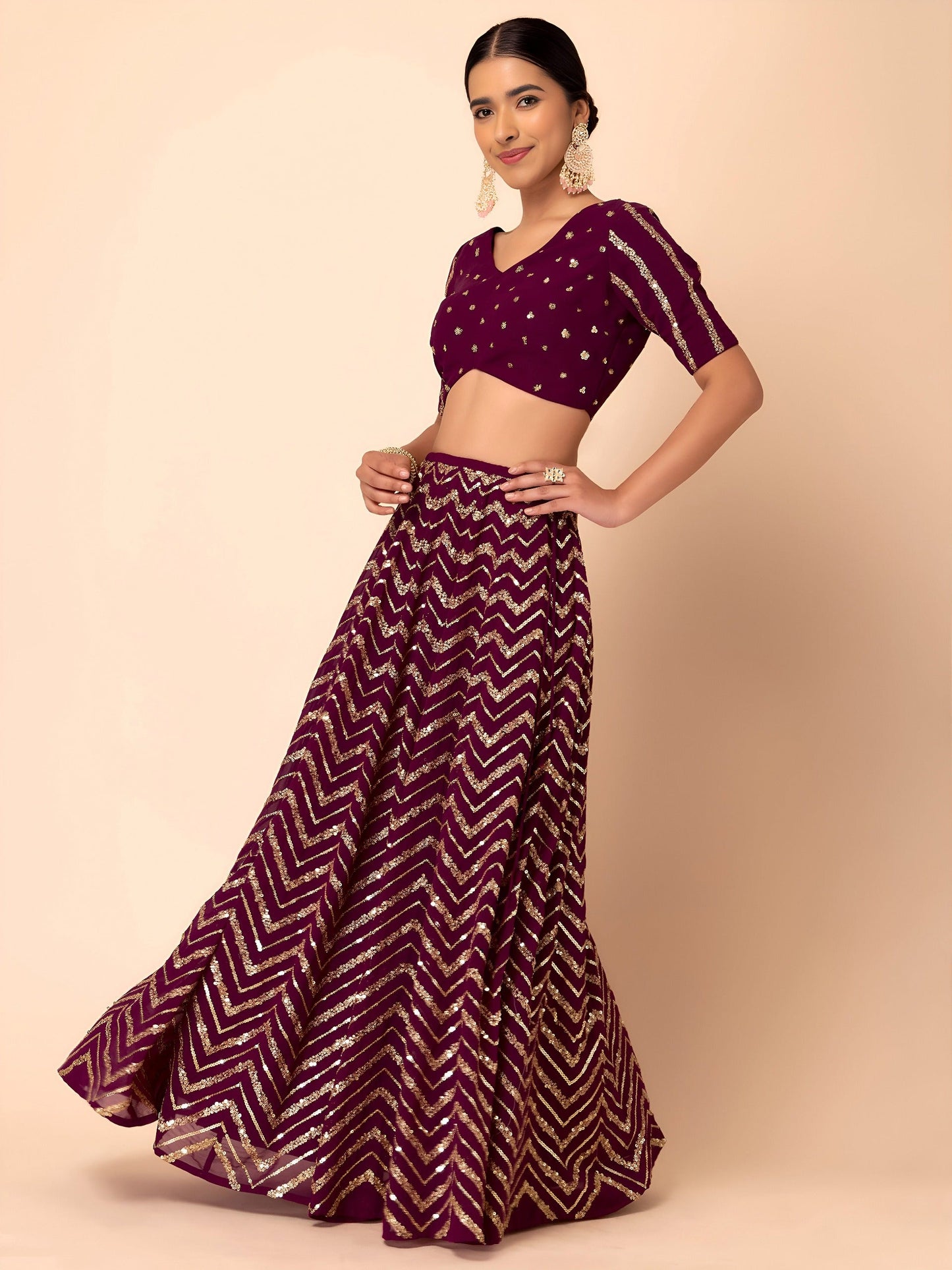 Georgette Zari Sequins Embroidered Lehenga Choli with Net Dupatta