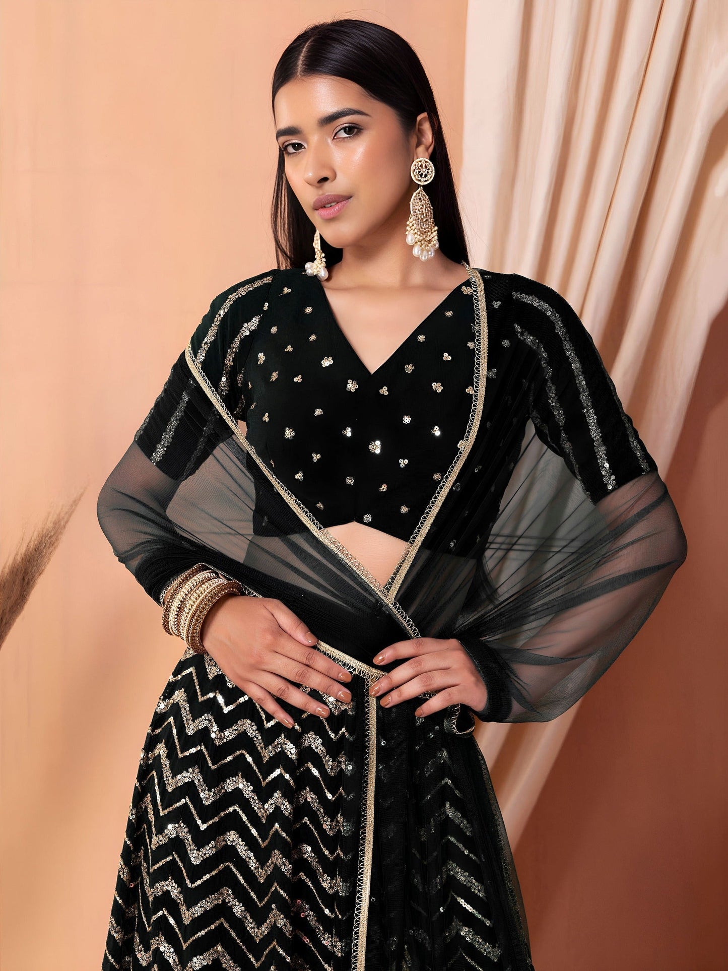 Georgette Zari Sequins Embroidered Lehenga Choli with Net Dupatta