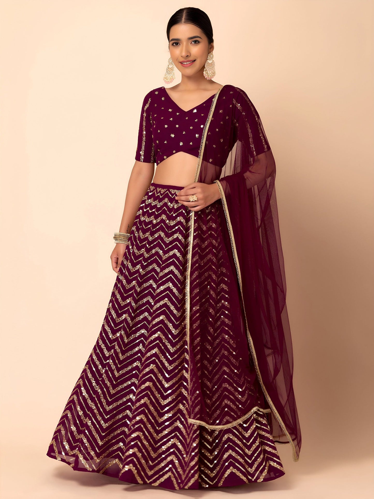 Georgette Zari Sequins Embroidered Lehenga Choli with Net Dupatta