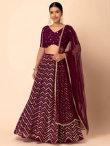 Georgette Zari Sequins Embroidered Lehenga Choli with Net Dupatta