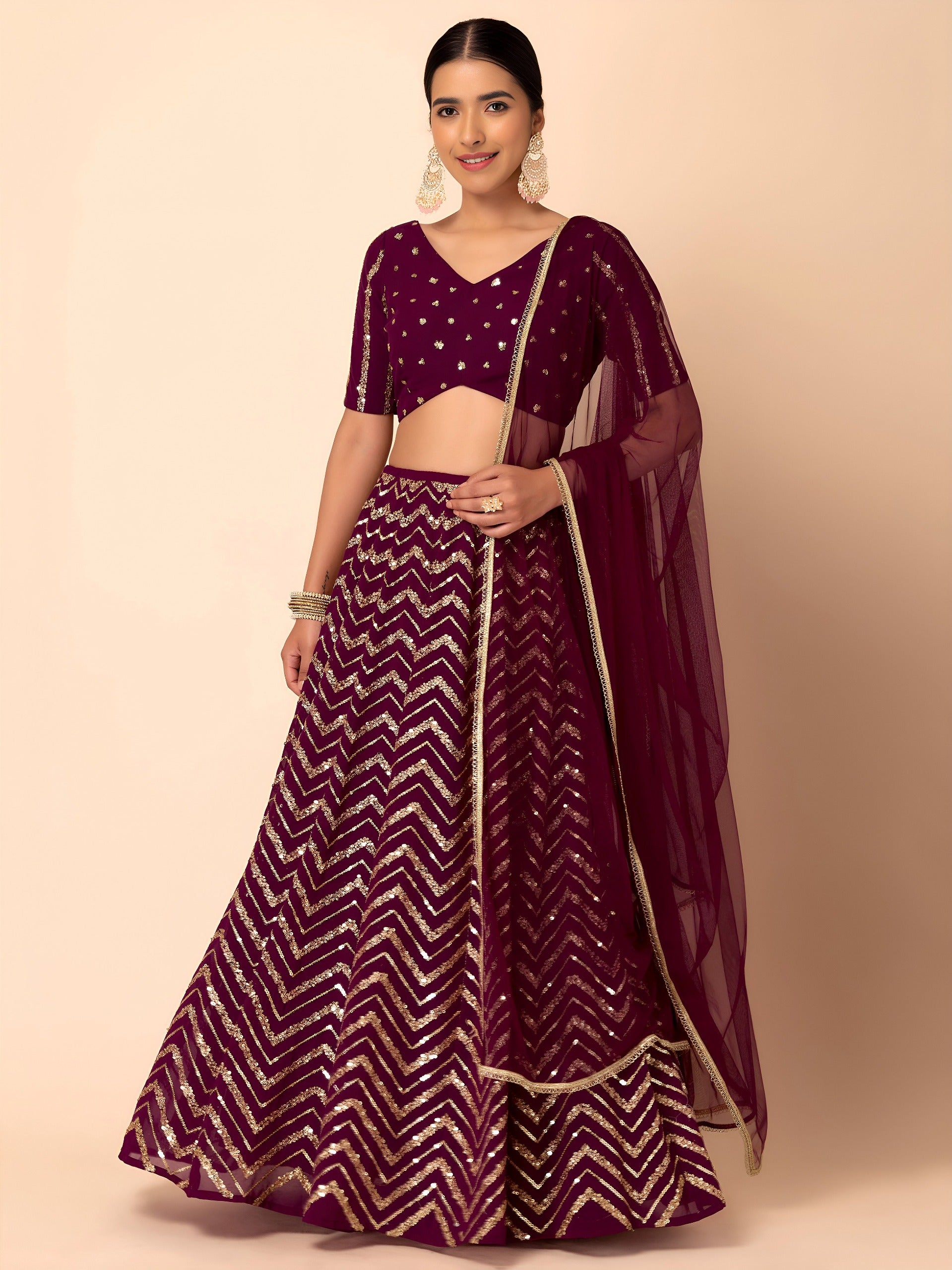Georgette Zari Sequins Embroidered Lehenga Choli with Net Dupatta