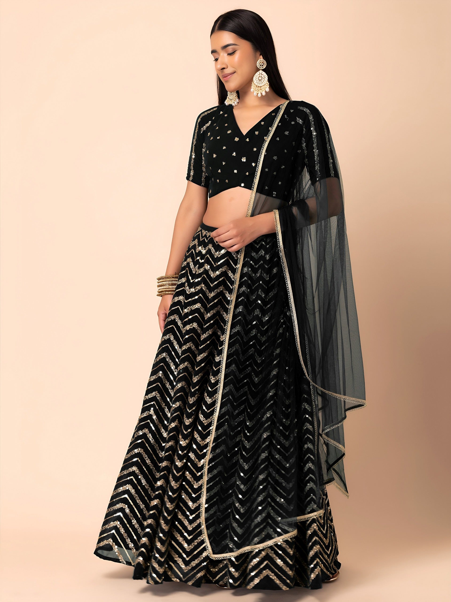 Georgette Zari Sequins Embroidered Lehenga Choli with Net Dupatta