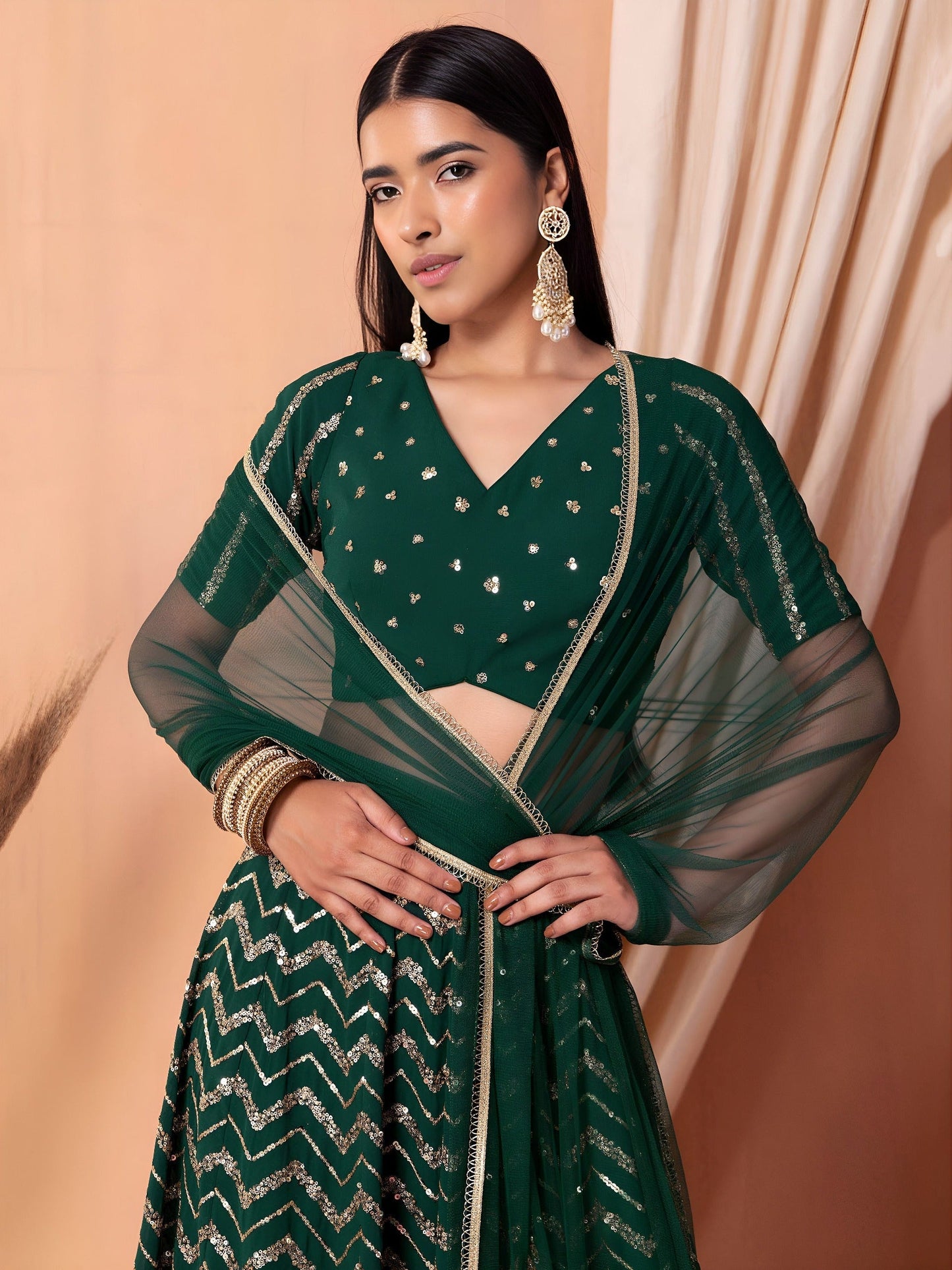 Georgette Zari Sequins Embroidered Lehenga Choli with Net Dupatta