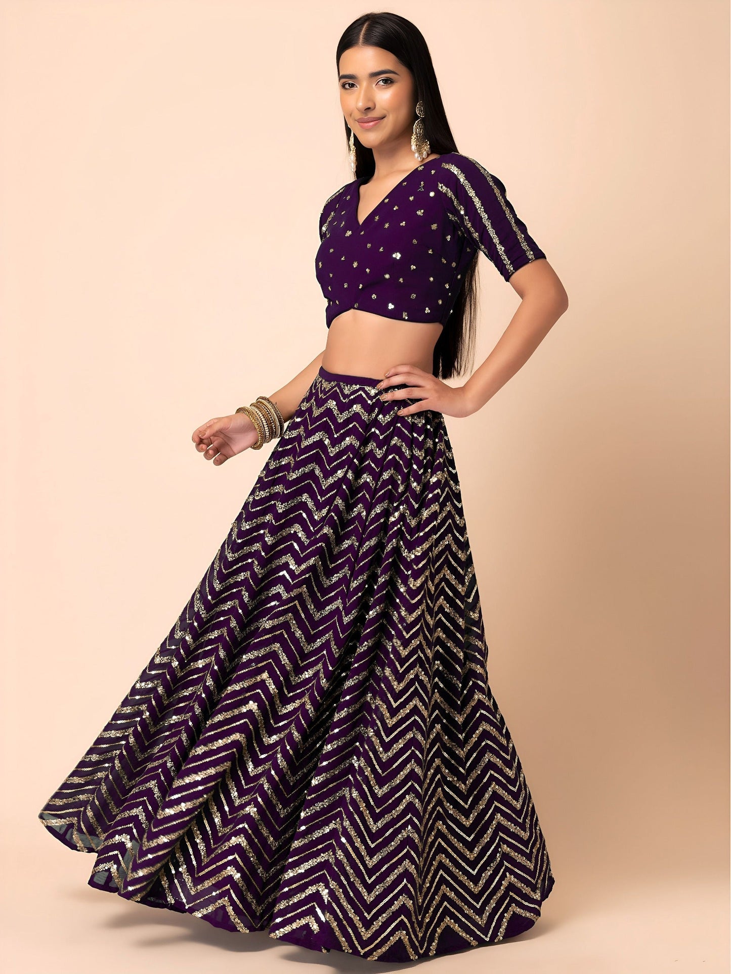 Georgette Zari Sequins Embroidered Lehenga Choli with Net Dupatta