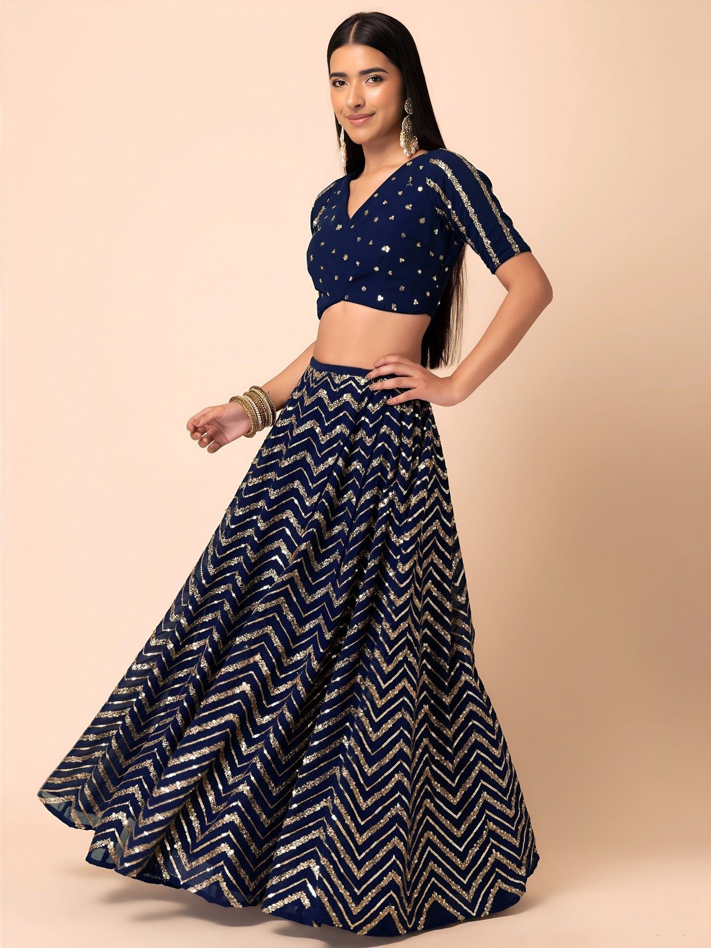 Georgette Zari Sequins Embroidered Lehenga Choli with Net Dupatta