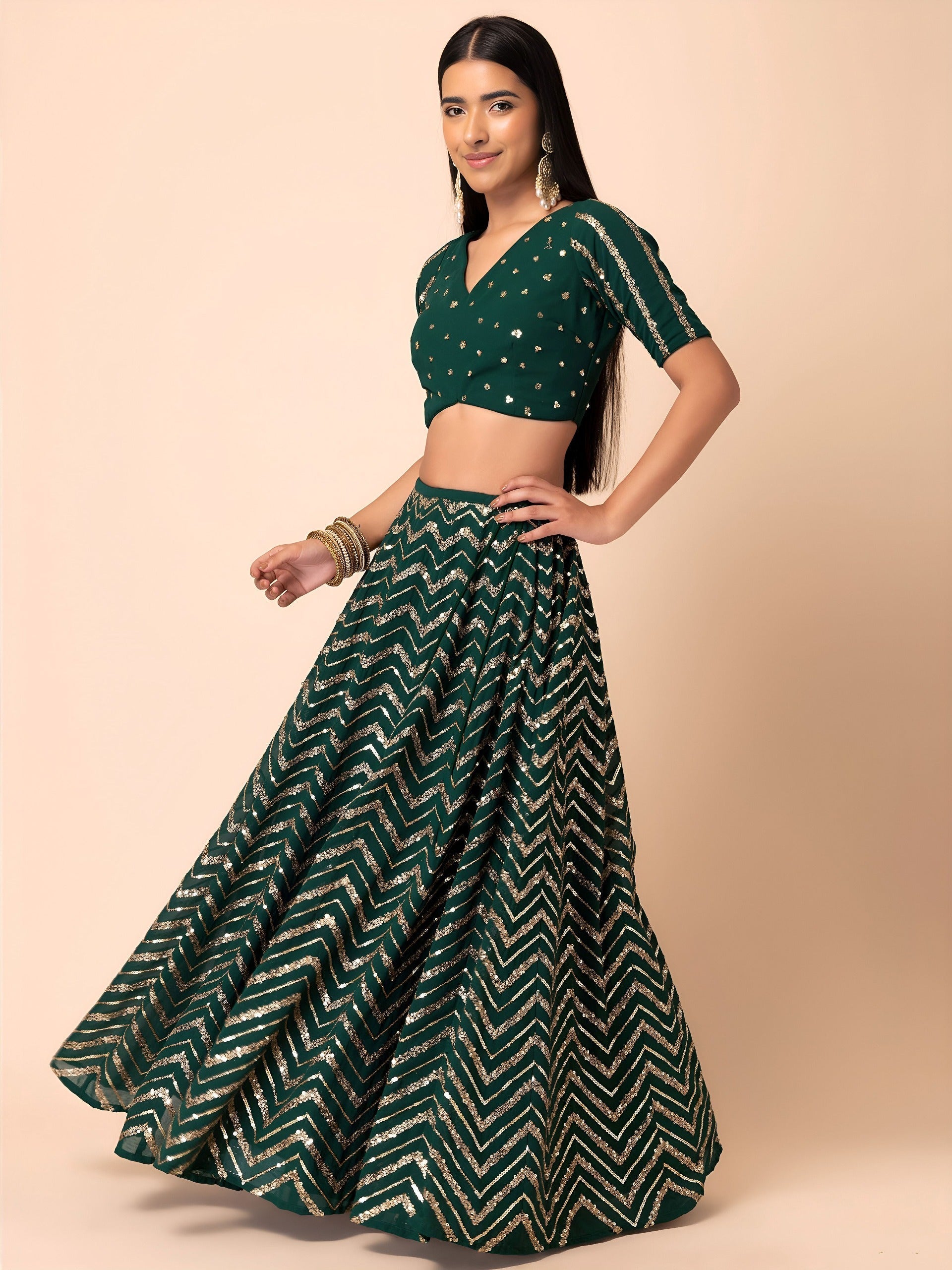 Georgette Zari Sequins Embroidered Lehenga Choli with Net Dupatta