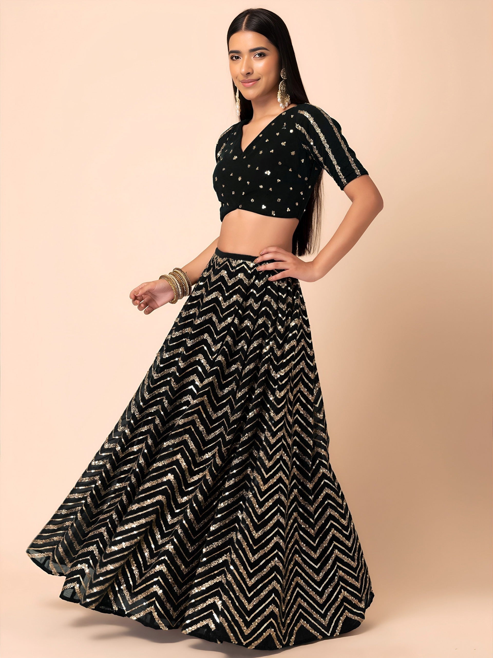 Georgette Zari Sequins Embroidered Lehenga Choli with Net Dupatta