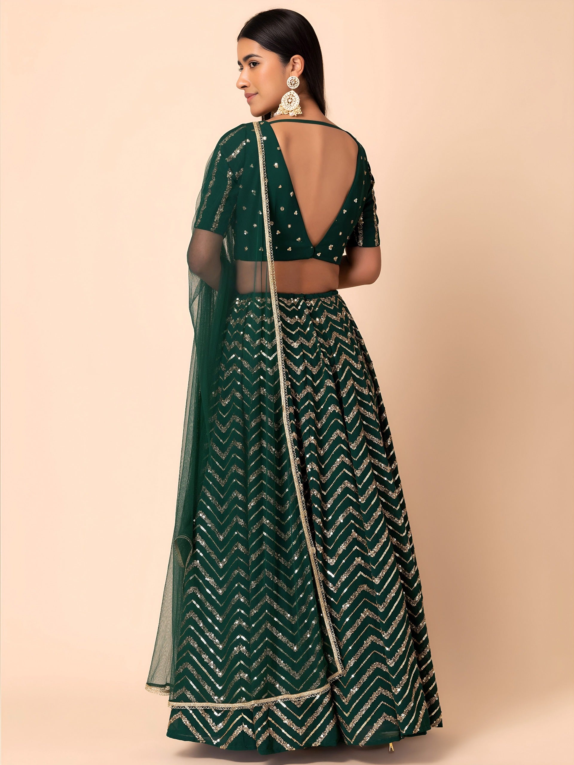 Georgette Zari Sequins Embroidered Lehenga Choli with Net Dupatta