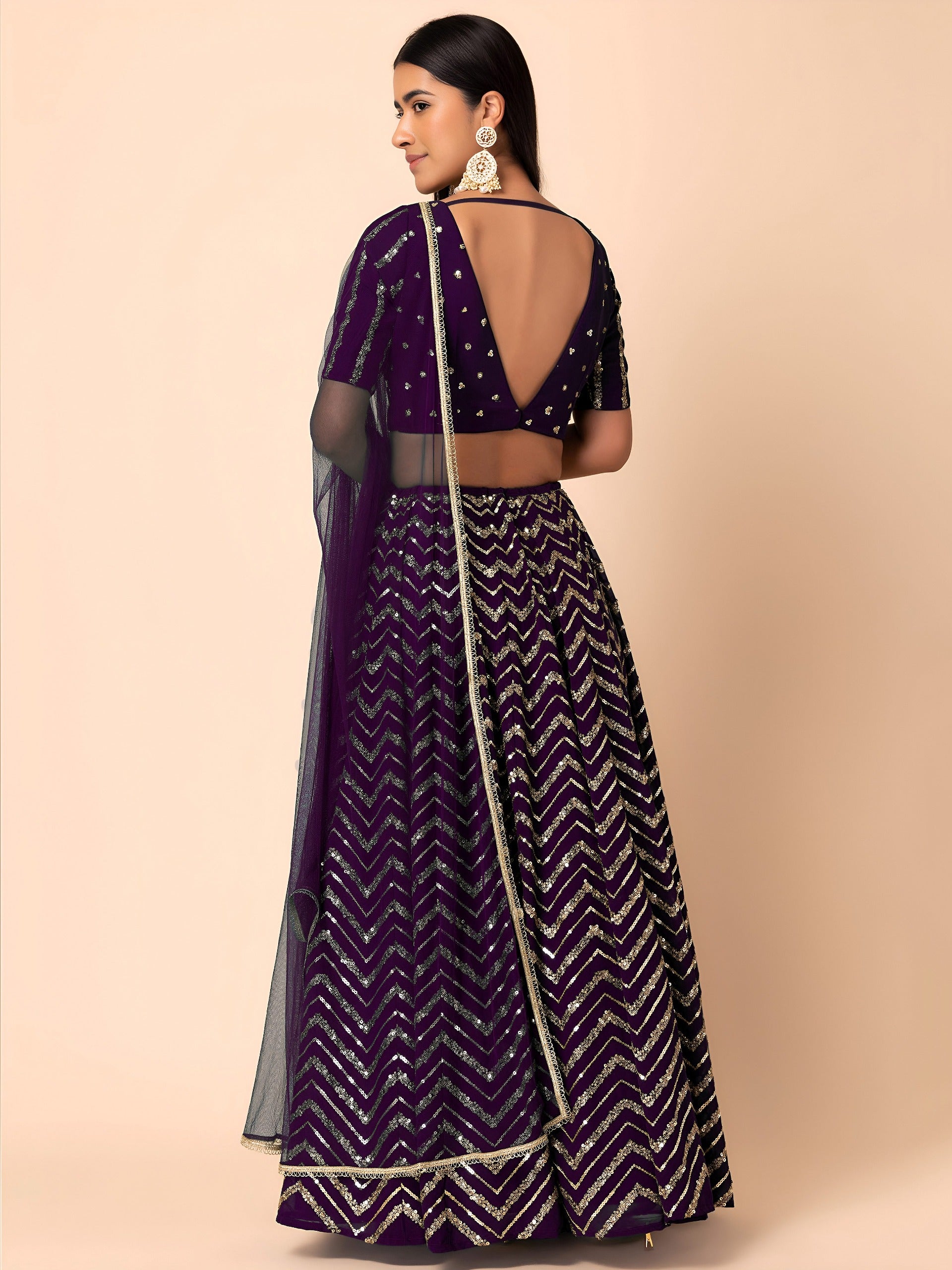 Georgette Zari Sequins Embroidered Lehenga Choli with Net Dupatta