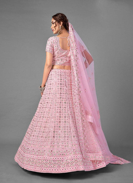 Glamorous Georgette Base Heavy Work Bridal Pink Lehenga Choli