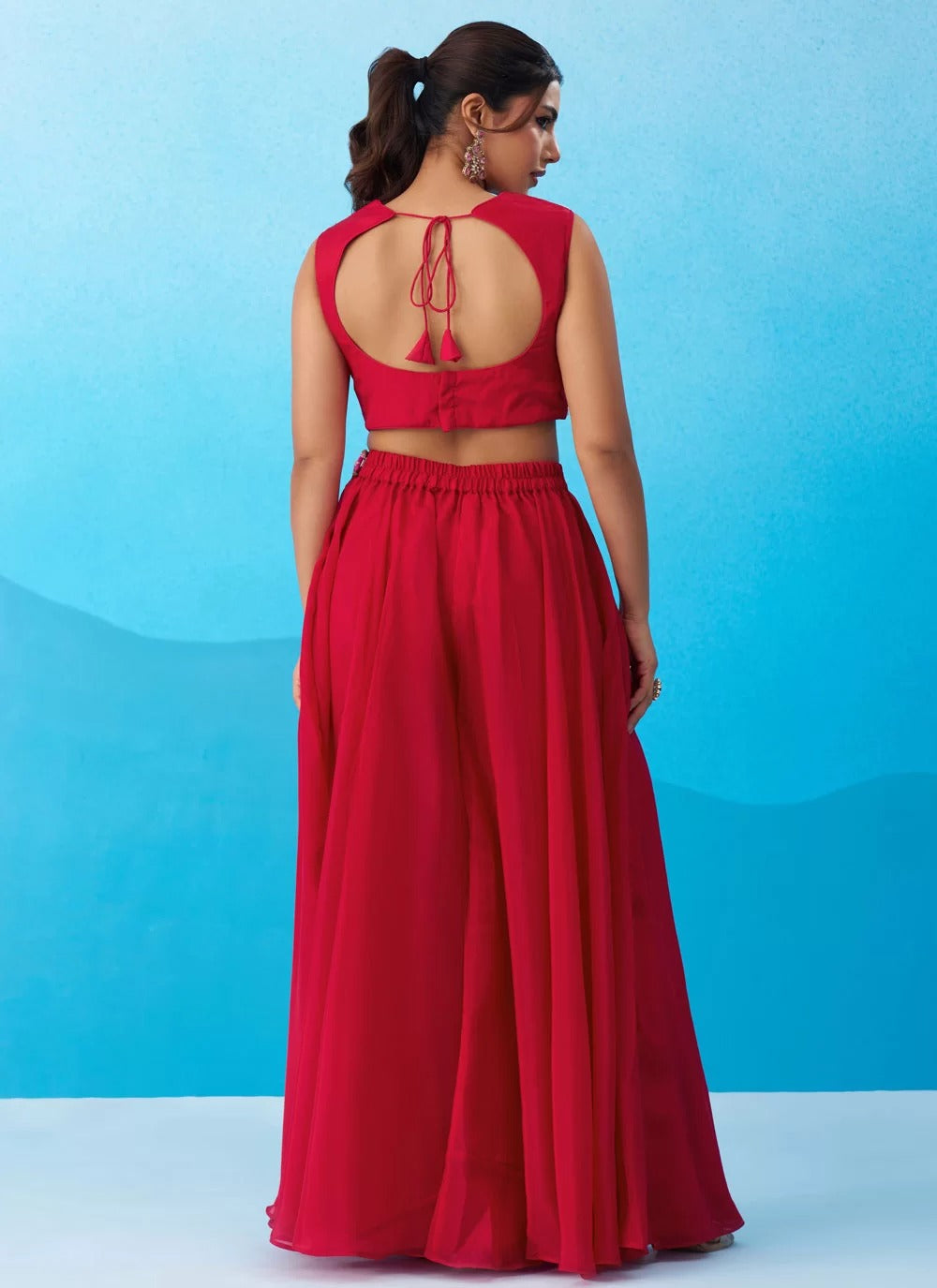Rani pink crepe indo western set with embroidered flared cape palazzo