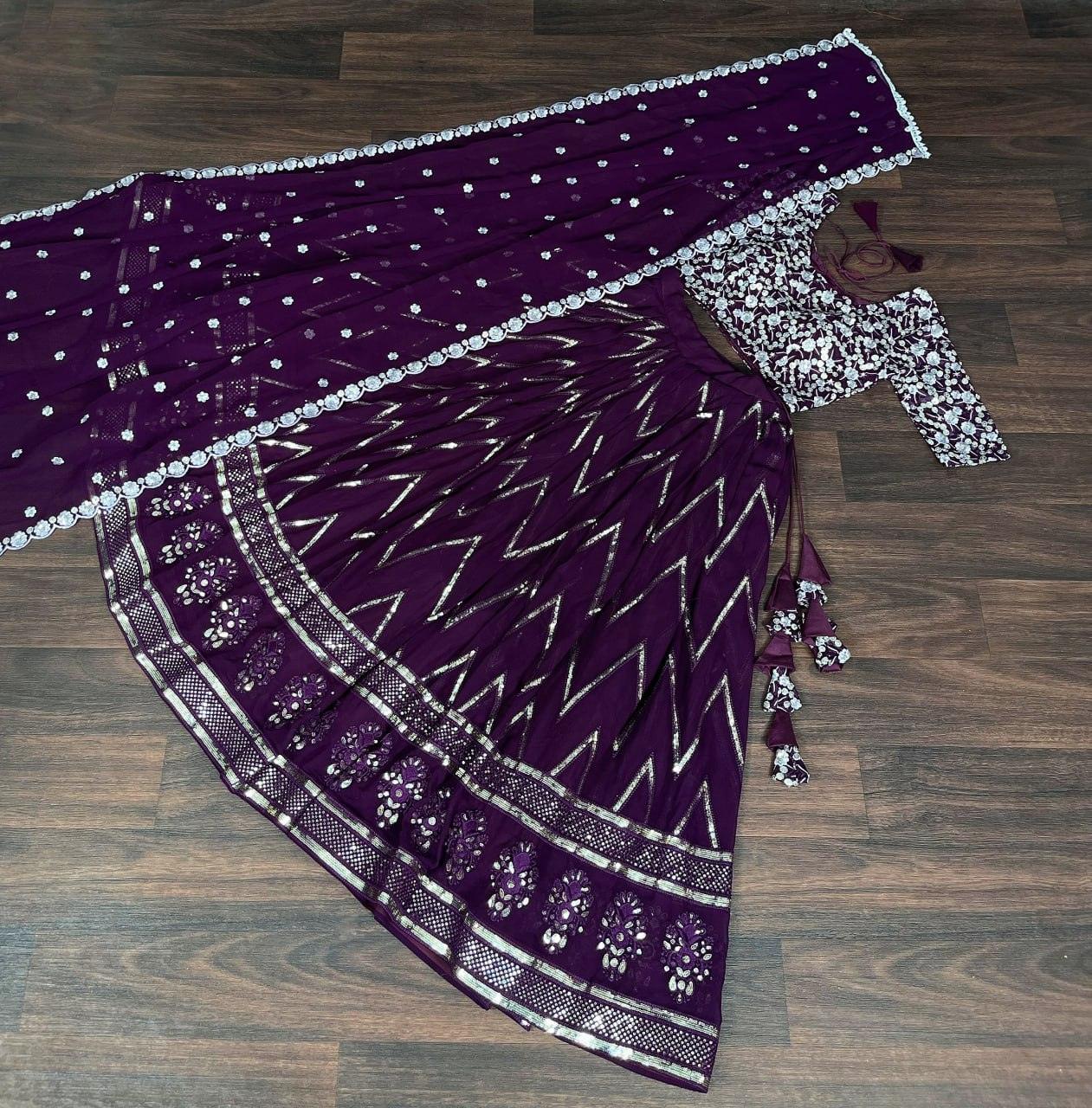 Glorious Purple Faux Georgette Sequins Thread Worked Lehenga Choli Set