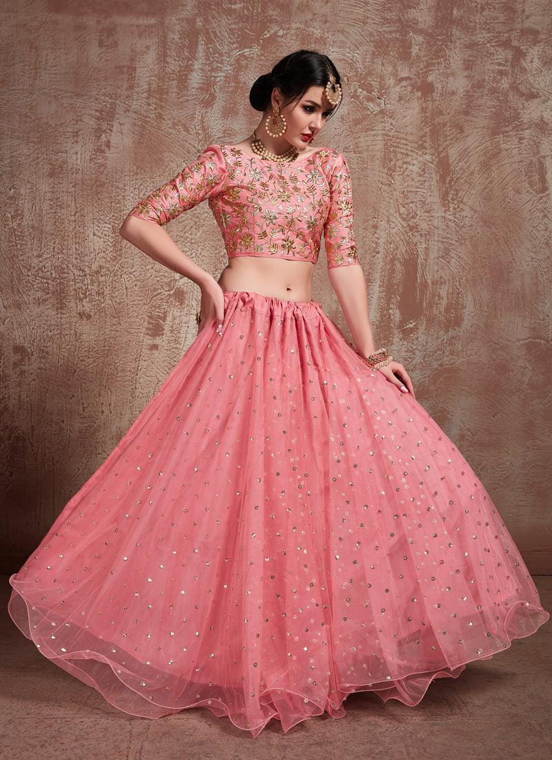 Glossy Pink Color Soft Net Base Sequins Lehenga Choli For Party