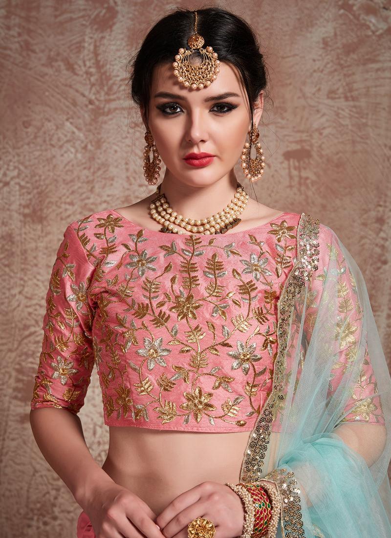 Glossy Pink Color Soft Net Base Sequins Lehenga Choli For Party