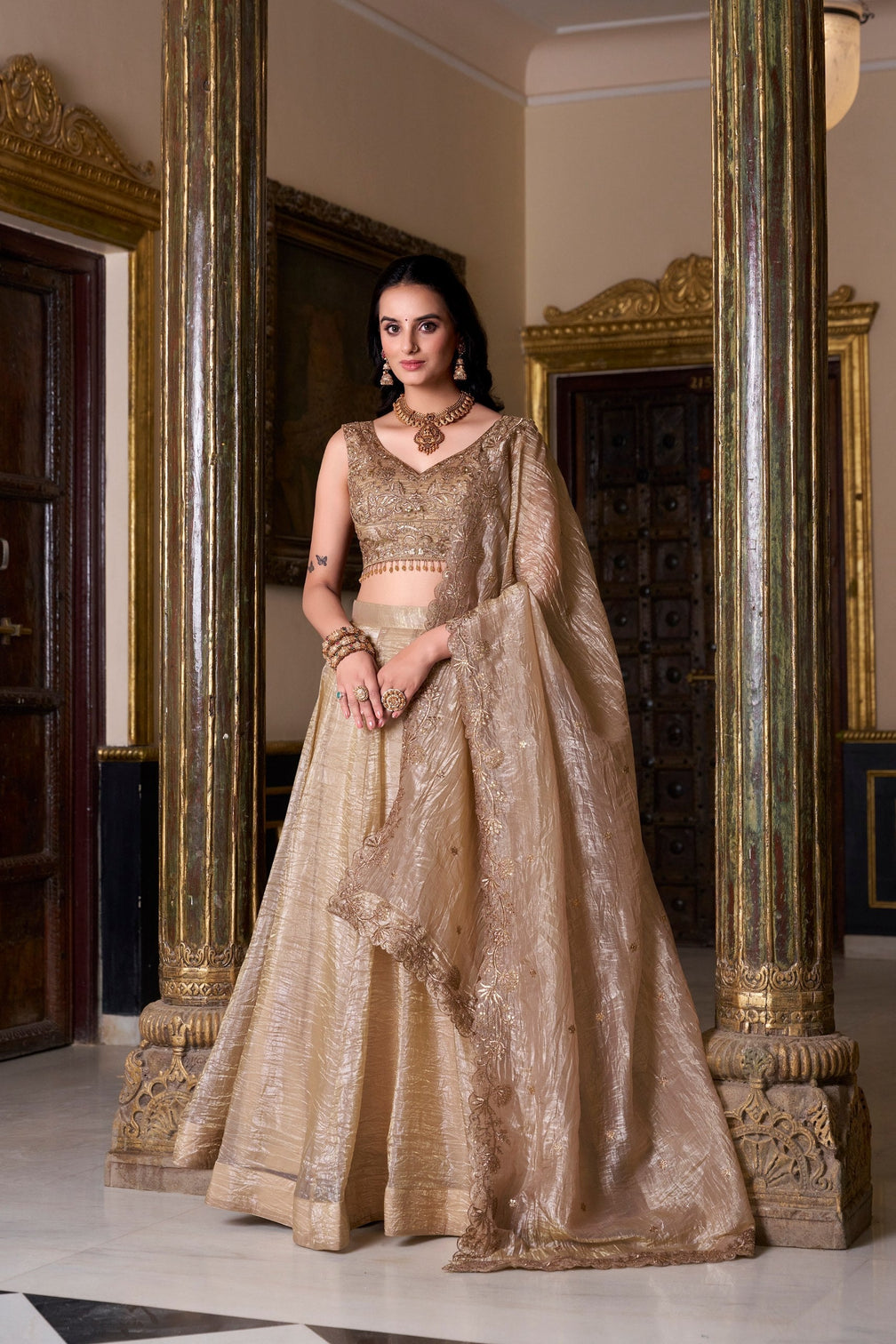 Gold Crush Lehenga with Sequins Work