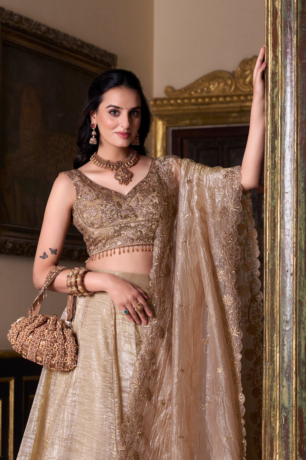 Gold Crush Lehenga with Sequins Work