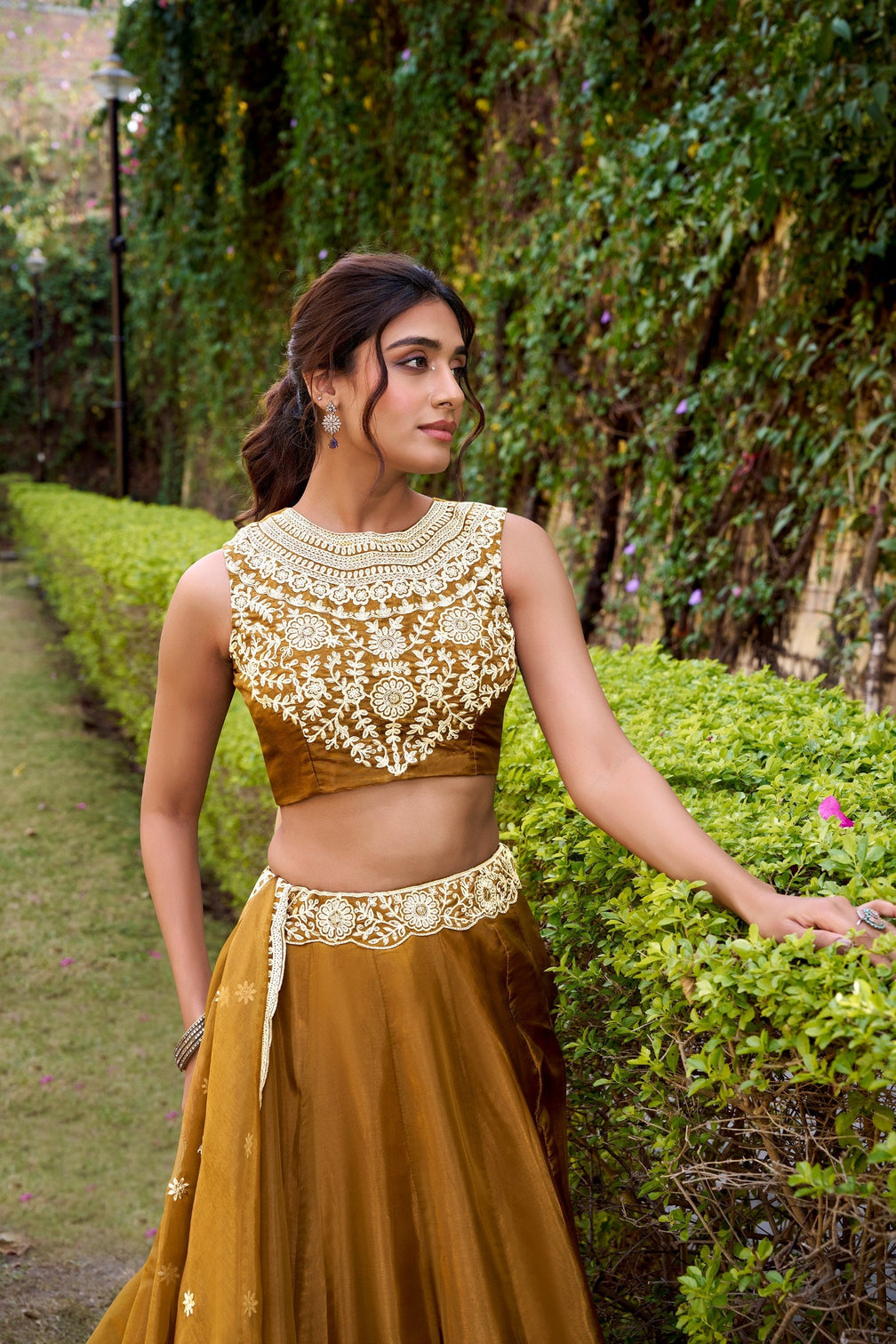 Gold Silk Sequins & Thread Embroidered Lehenga Choli Set