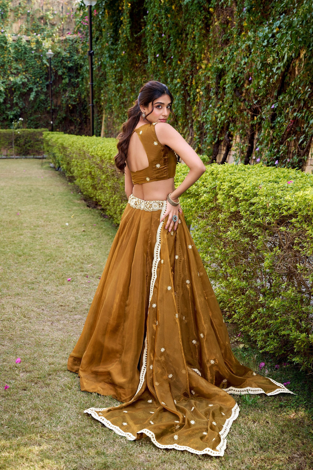 Gold Silk Sequins & Thread Embroidered Lehenga Choli Set