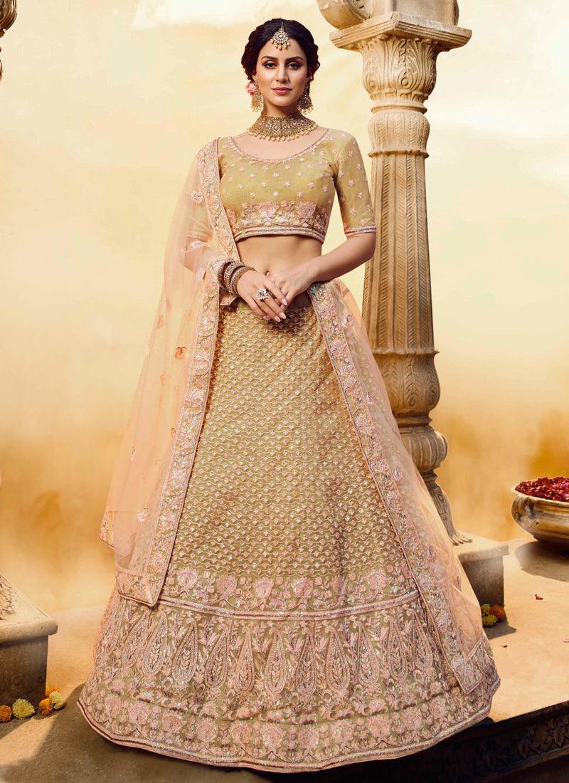 Golden Motiwork And Dori Soft Net Flared Lehenga Choli