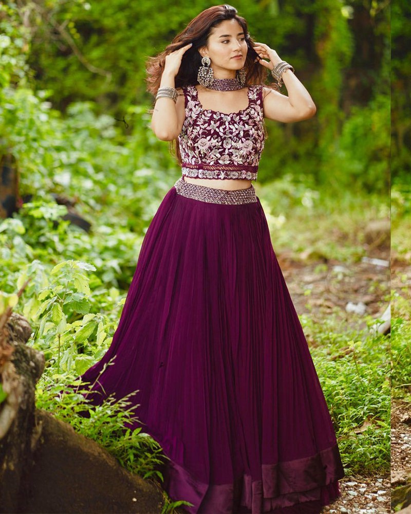 Gorgeous Georgette Purple Lehenga Choli Set with Dupatta