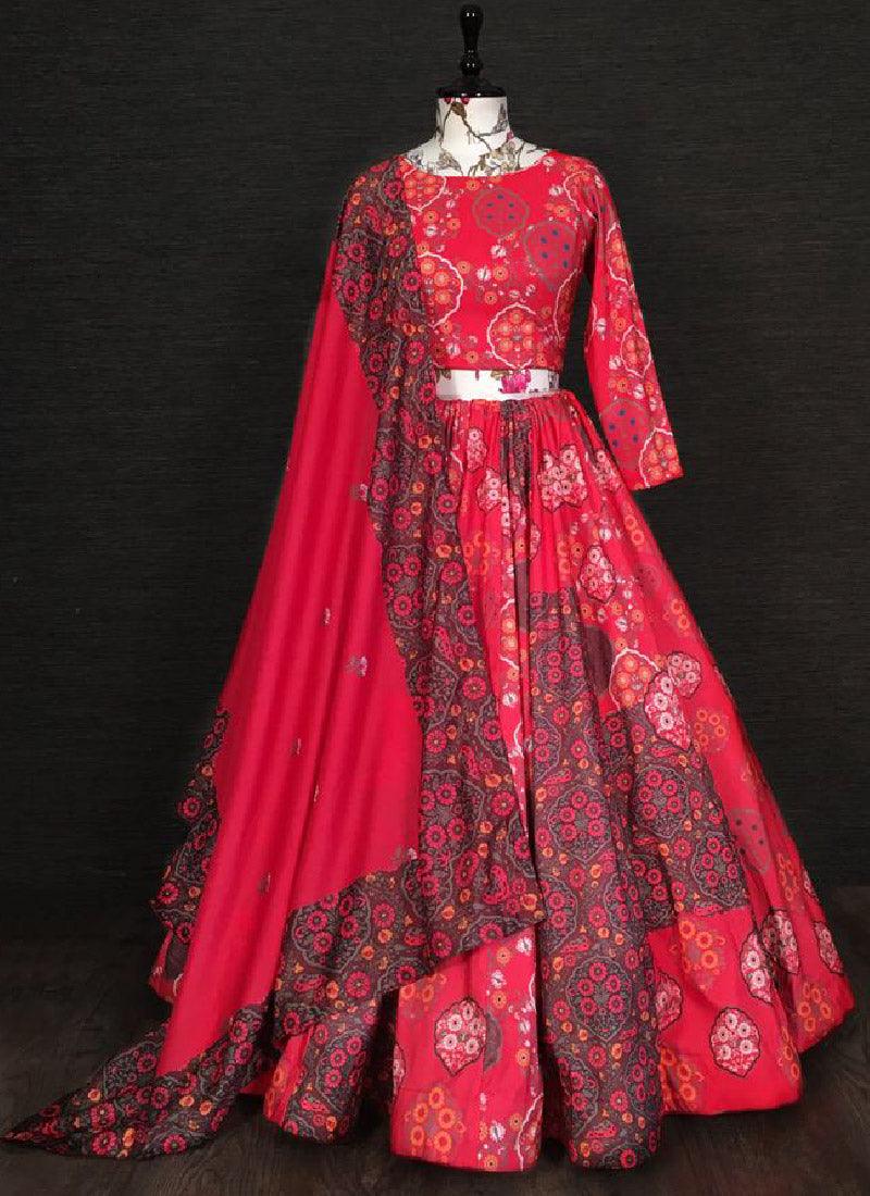 Gorgeous Look Digital Print Designer Red Lehenga Choli