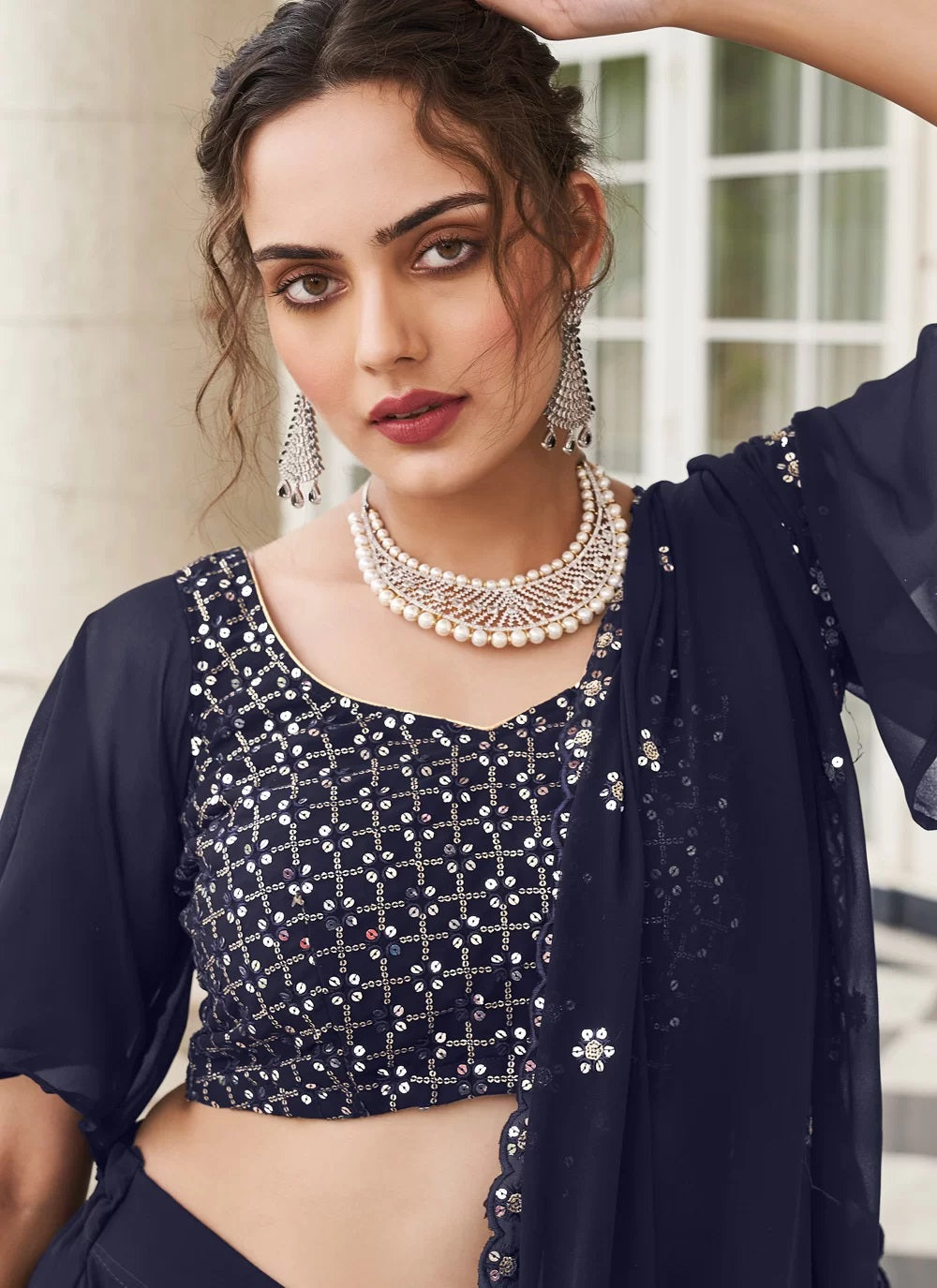 Gorgeous navy blue sequins georgette indian wear lehenga choli