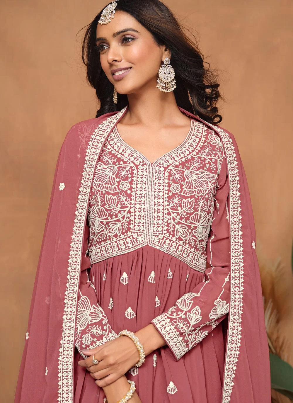 Gorgeous rust faux georgette sharara suit with santool inner