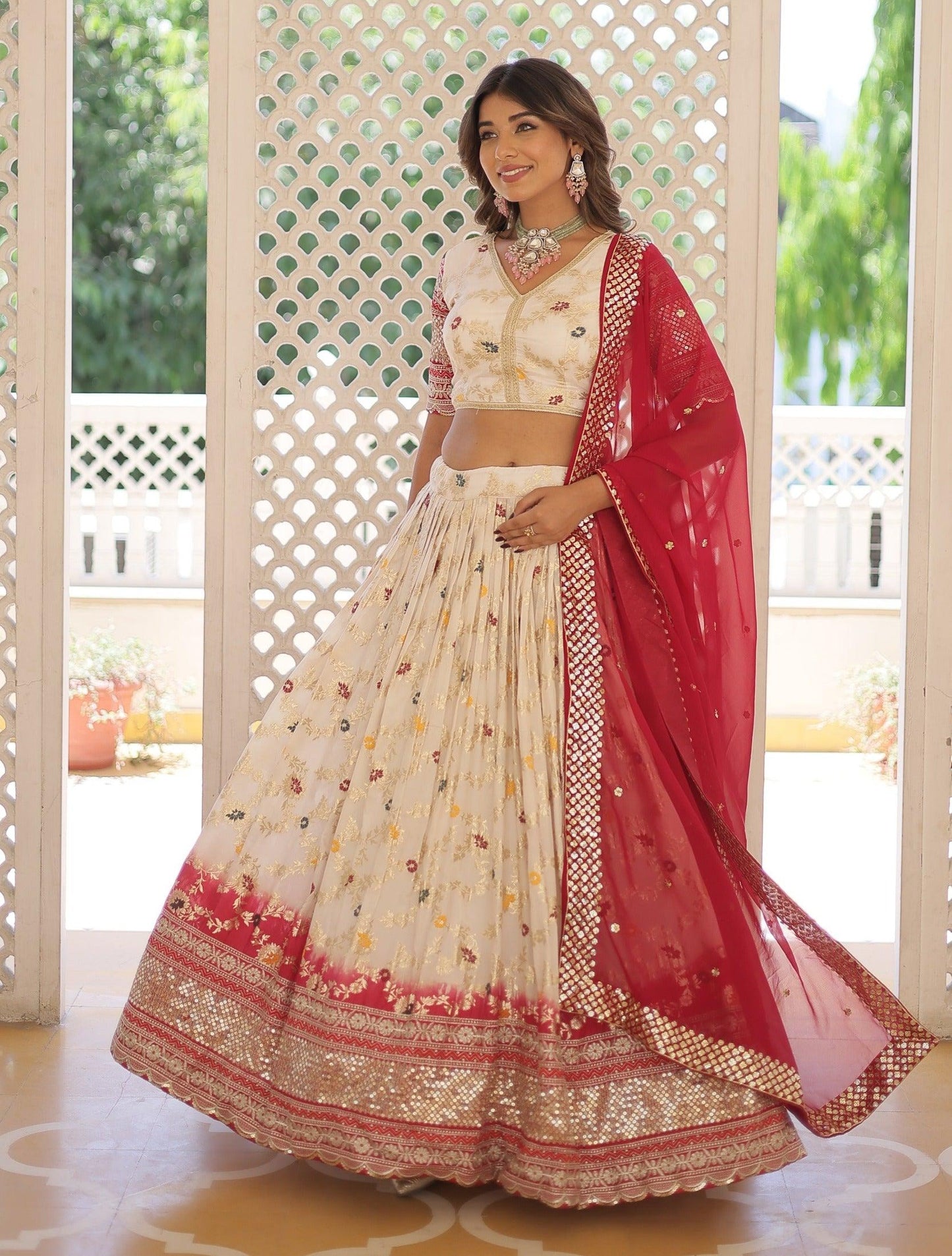 Gorgeous Viscous Jacquard Sequins Embroidered Lehenga Choli Set