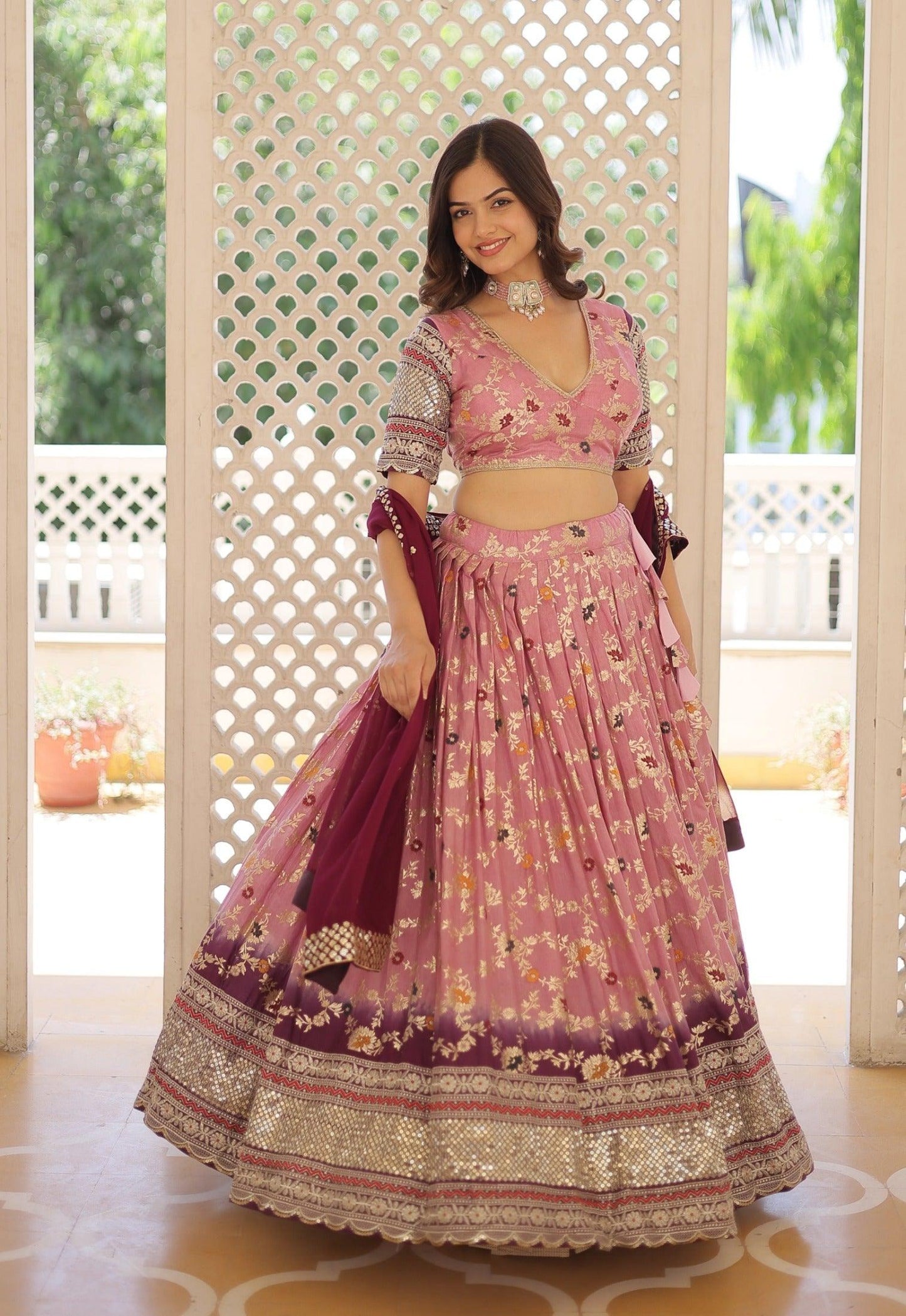 Gorgeous Viscous Jacquard Sequins Embroidered Lehenga Choli Set